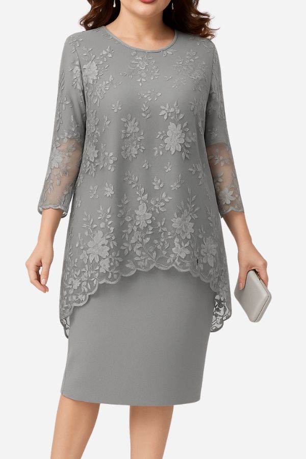 Elegant Lace Embroidered Two-Piece Evening Dress