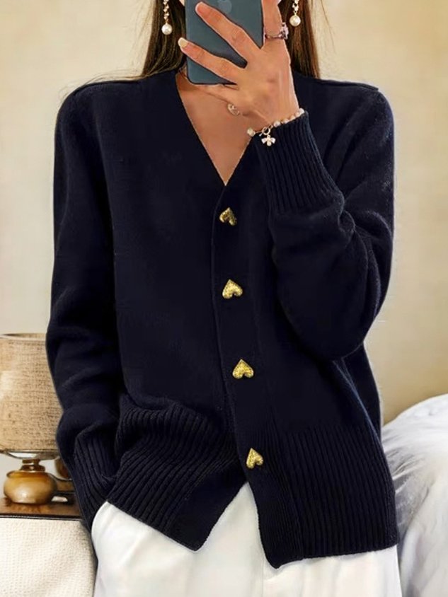 Ciepły sweter damski z dekoltem w serek – styl vintage preppy, elegancki na jesień i zimę