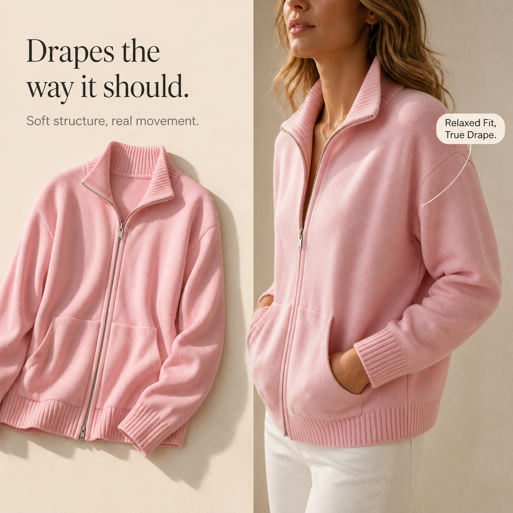Wearbella – Kardigan z dzianiny z zamkiem z przodu i żebrowanym kołnierzem