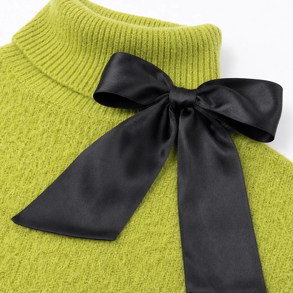 Elegancki Sweter Damski z Odkrytymi Ramionami, Kokardą i Koronką