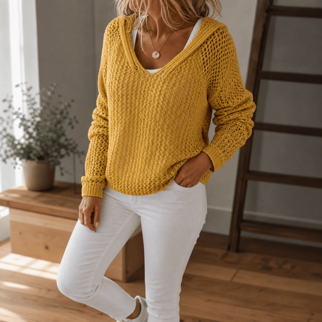 Delyne – Kobiecy pulower z kapturem w otwartym splotie