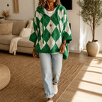 Wrapbella – Sweter Poncho z Kapturem w Wzór Argyle