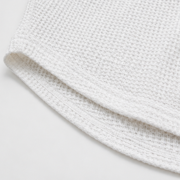 Loravia – Top Henley z dzianiny wafelowej z zapięciem na guziki, rękaw 3/4