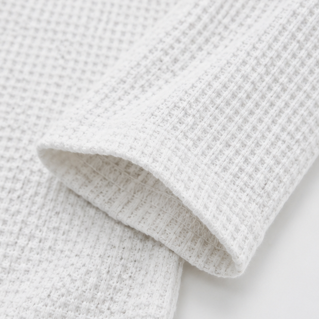 Loravia – Top Henley z dzianiny wafelowej z zapięciem na guziki, rękaw 3/4