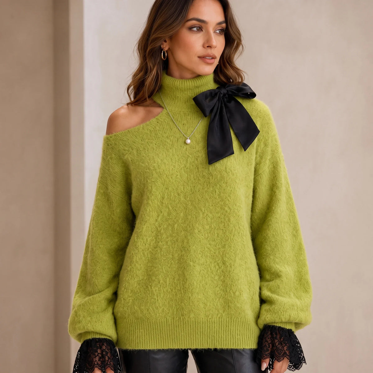 Wearbella – Sweter z odkrytymi ramionami i koronkowymi detalami