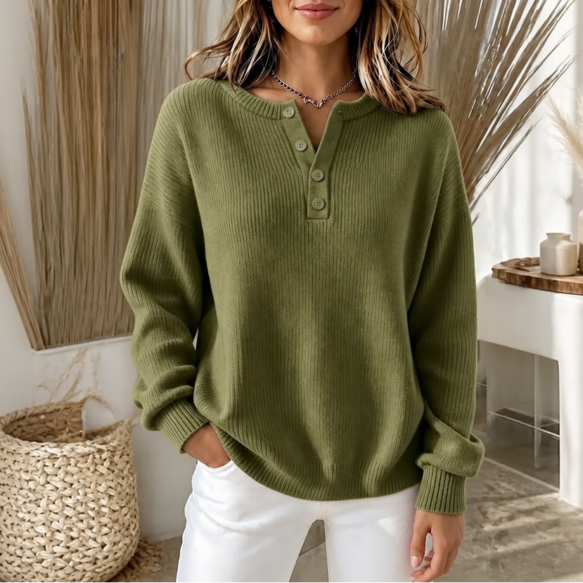 Buttonelle – Sweter Henley z guzikiem