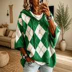 Wrapbella – Sweter Poncho z Kapturem w Wzór Argyle