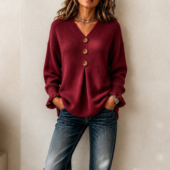 Vessa – Sweter dzianinowy z dekoltem w serek