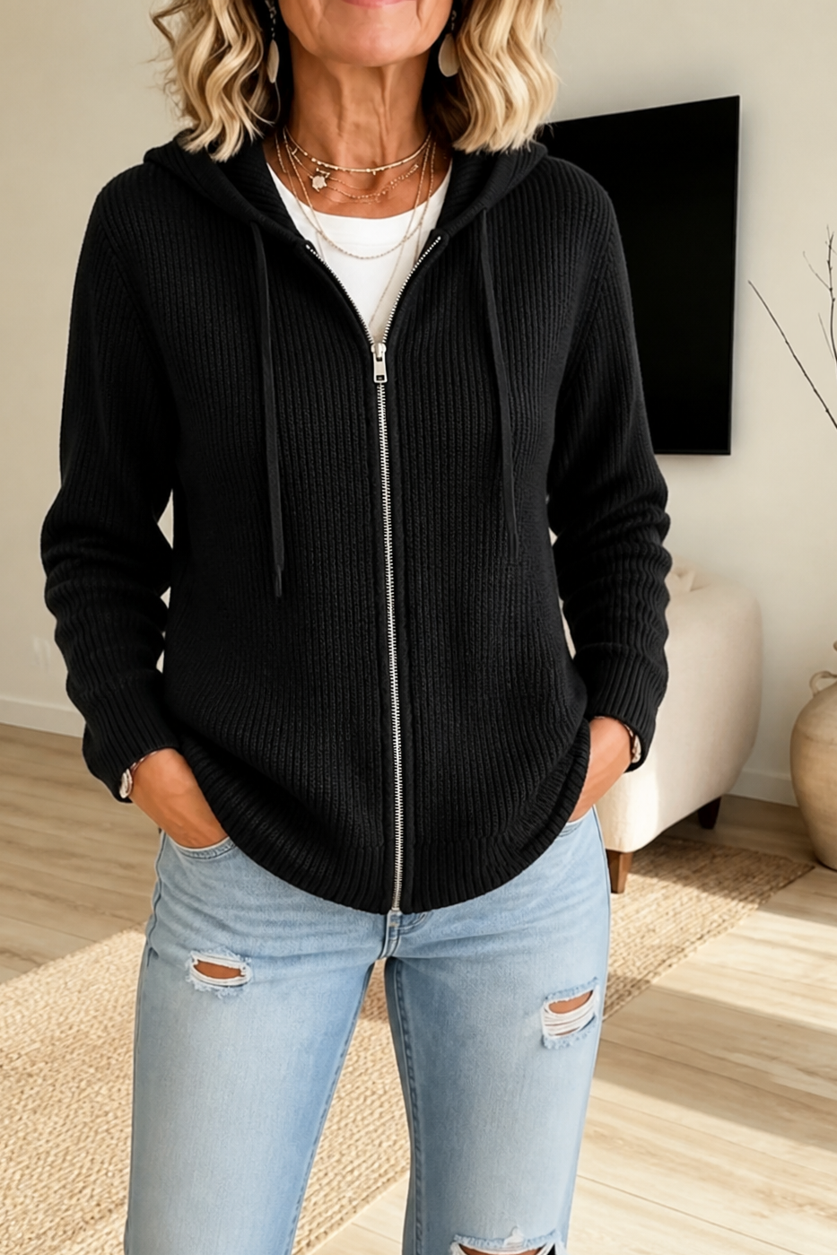 Stripevie – Kardigan z dzianiny o prążkowanej strukturze z zamkiem