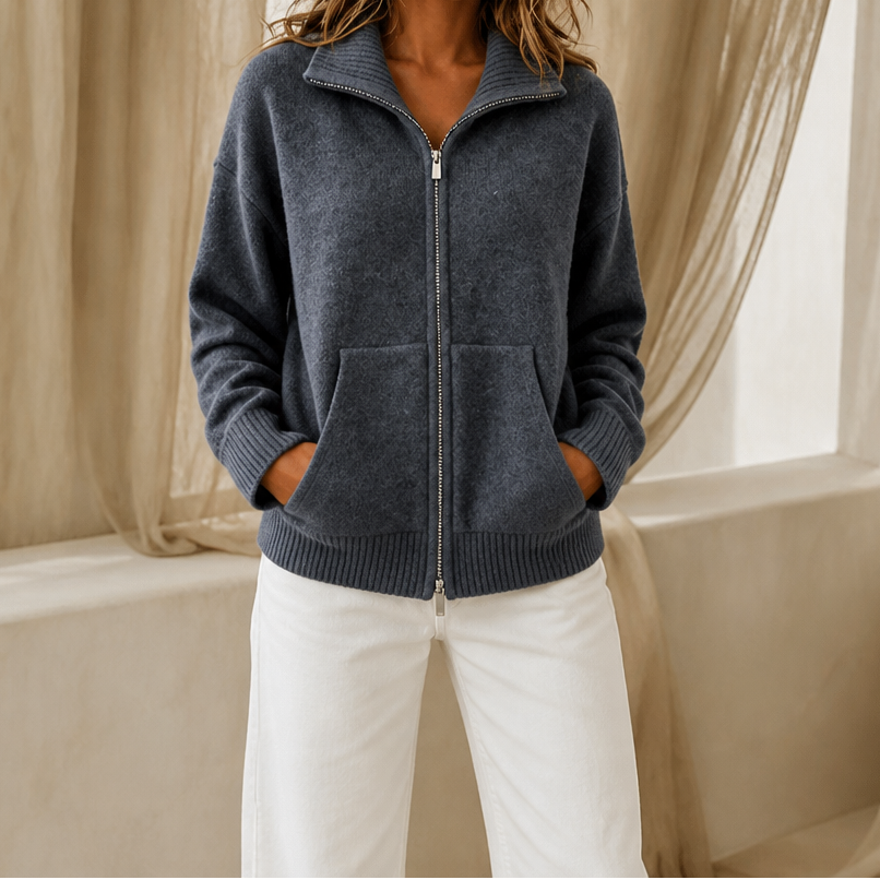 Wearbella – Kardigan z dzianiny z zamkiem z przodu i żebrowanym kołnierzem